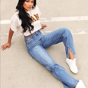 Only Chance Side Split Jeans in Medium Blue Wash